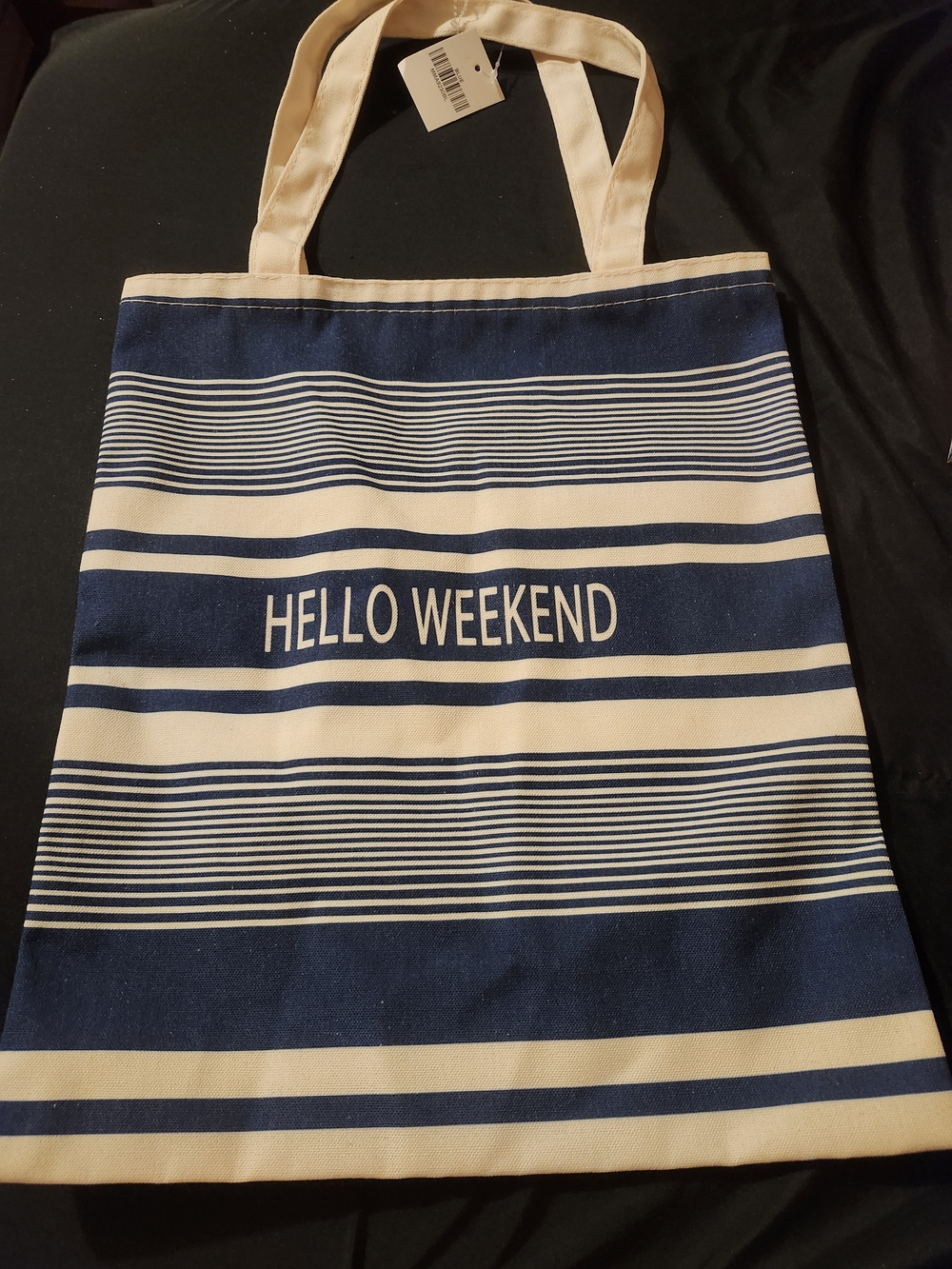 hello miss Navy and Cream Striped 'Hello Weekend' Canvas Tote